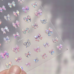 Colourful Grid Bowknot Charming Silk Ribbon Tie Chic 5D Self Adhesive Nail Art Sticker Sparkle Crystal Rhinestone Manicure Decal (ONLINE ORDER ONLY)