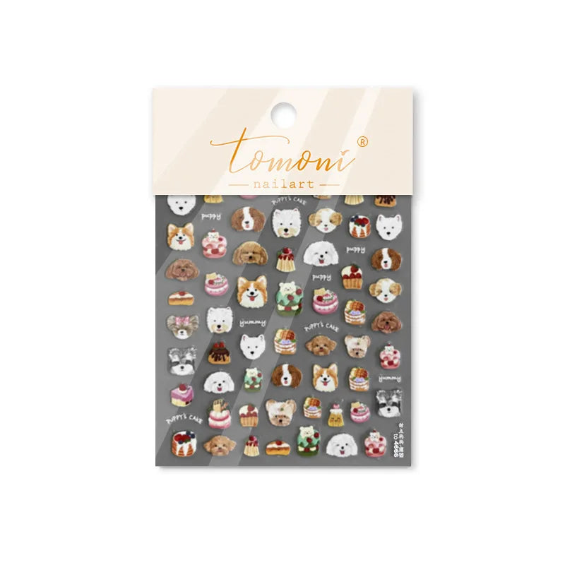 Cute Bowknot Dog Puppy Bear Strawberry Cake Fruit Juice Coffee Desserts Corgi Cherry Adhesive Nail Art Stickers Manicure Decals (ONLINE ORDER ONLY)