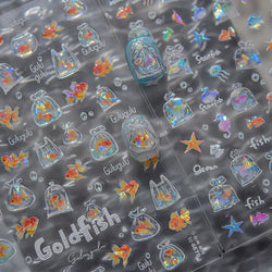 Bagful Brocaded Carp Goldfish Jellyfish Water Bubbles Seahorse Ocean Starfish Whale Adhesive Nail Art Stickers Manicure Decals (ONLINE ORDER ONLY)