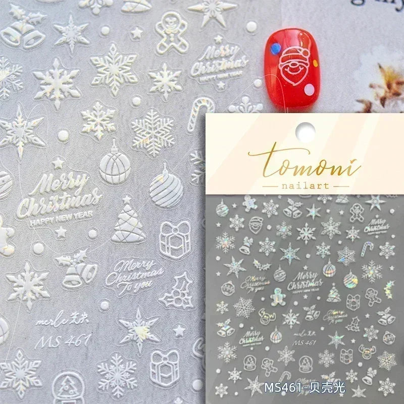 Black White Christmas Tree Snowflake Bowknot Snowman Socks Star Santa Hat Deer Rhinestone Winter Nail Art Sticker Manicure Decal (Online Order Only)
