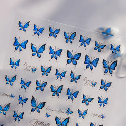 Charming Delicate Sapphire Color Blue Black Stroke Butterfly Jelly Relief Rhinestone Adhesive Nail Art Stickers Manicure Decals (Online Order Only)