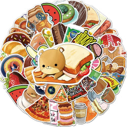 50Pcs Cartoon Food Waterproof Vinyl Stickers for Skateboard Snowboard (ONLINE ORDER ONLY)