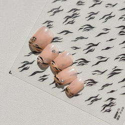 Chic Halo Dyeing Zebra Stripes Tender Black White Line Design Crescent Moon Arc Adhesive Nail Art Sticker Relief Manicure Decals (Online Order Only)
