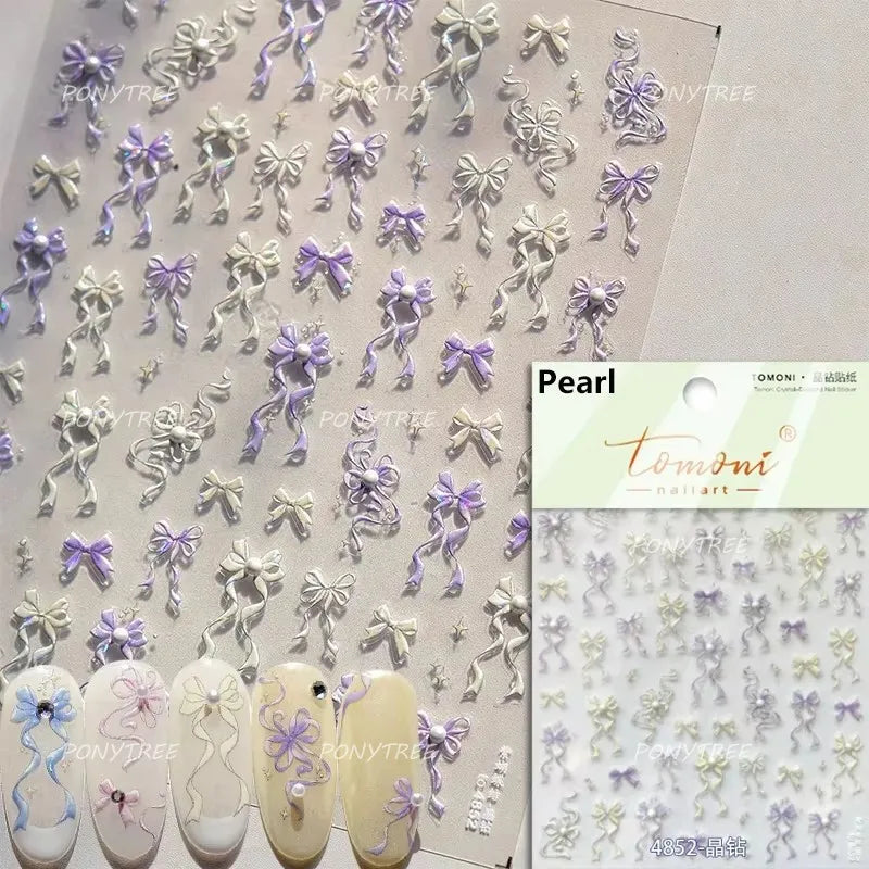 Delicate Jelly chic Bowknot Silk Ribbon Knot Star Shiny Dreamy Self Adhesive Nail Art Decorations Sticker Dressy Manicure Decals (ONLINE ORDER ONLY)