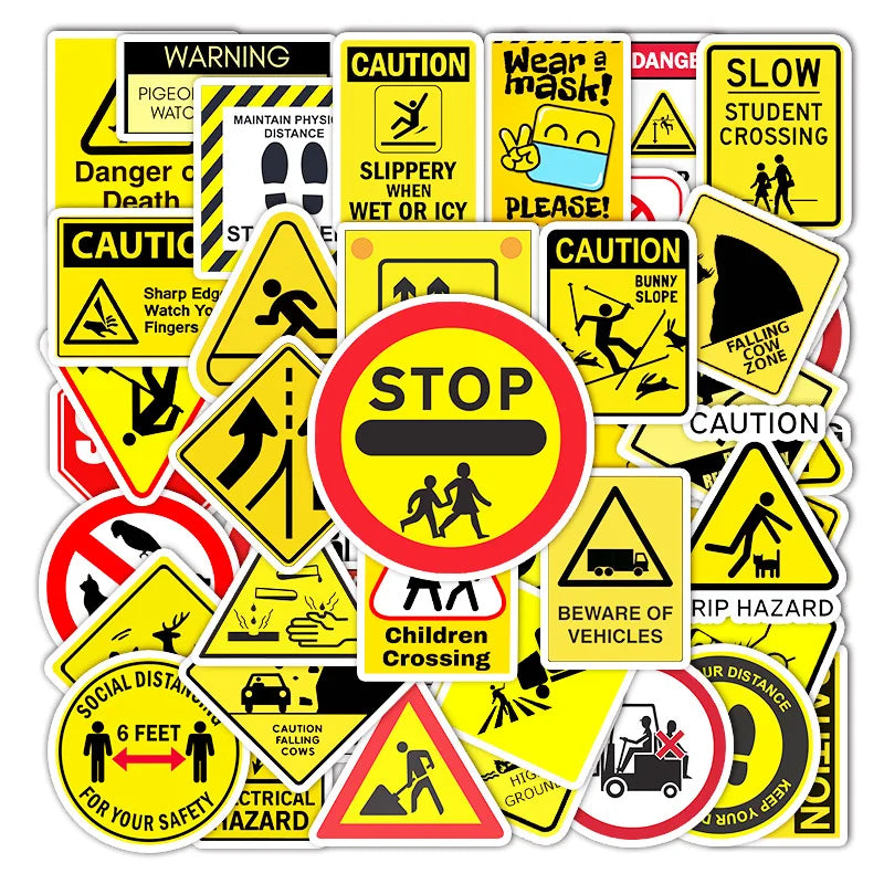 Warning Stickers Danger Skateboard Fridge Guitar Laptop Motorcycle Decals 10/30/50PCS (Online Order Only)
