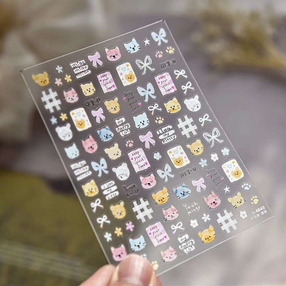 Cute Little Cat Colourful Flower Bowknot Umbrella Rain Boot Paintings Paper Boat Daisy Duckling Nail Art Sticker Manicure Decals (ONLINE ORDER ONLY)