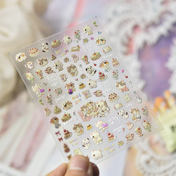 Cute Cat Cherry Sweet Cake Dog Butter Cookie Coffee Strawberry Jam Ice Cream Adhesive Nail Art Decoration Sticker Manicure Decal (Online Order Only)