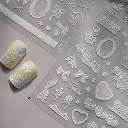 Gird Lace Bowknot Love Heart Flower Fabric Printing Frame Bow Tie Rococo Pattern Daisy Tender Nail Art Stickers Manicure Decals (ONLINE ORDER ONLY)