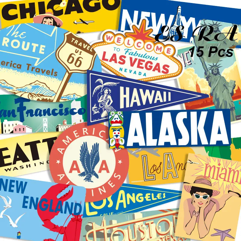 15 Pcs Big Size Aesthetic Retro Vinyl Stickers for Laptop, Suitcase, Skateboard Decor (Online Order Only)