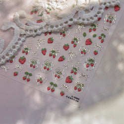 Lovely Red Fruit Strawberry Cherry Bowknot Love Heart Star Silk Ribbon Chic Rhinestone Adhesive Nail Art Stickers Manicure Decal (ONLINE ORDER ONLY)