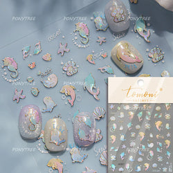 Marine Shell Starfish Ocean Elements Pearl Star Fishing Net Colourful Underwater Organisms 5D Nail Art Stickers Manicure Decals (Online Order Only)