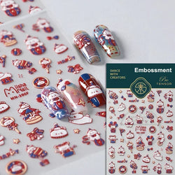 Bowknot Dog puppy Christmas Hat Strawberry Cake Food Coffee Cherry Love Heart Adhesive Nail Art Sticker Reliefs Manicure Decals (Online Order Only)