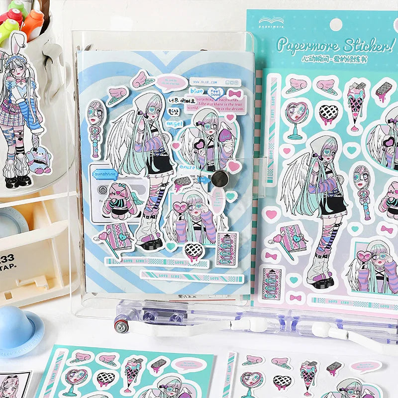 1pcs New Kawaii Heartbeat Girl Scrapbooking Sticker Art Collage Diary Journal DIY Craft Aesthetics Decorative Sticker Stationery (ONLINE ORDER ONLY)