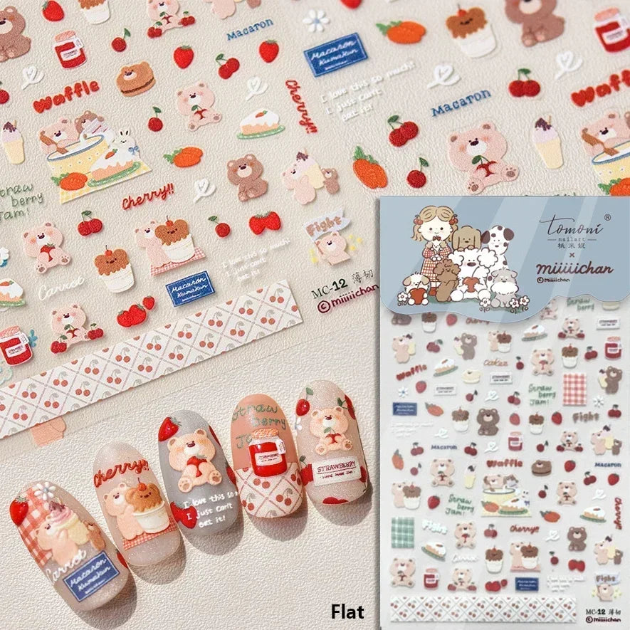 Bowknot Bear Cake Chocolates Food Star Cherry Apple Cook Love Heart Adhesive Nail Art Sticker Rhinestone Reliefs Manicure Decal (ONLINE ORDER ONLY)