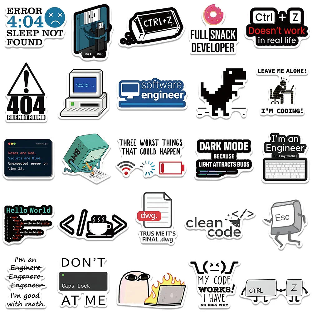 10/30/50pcs Cartoon Funny Program Ape MEME Stickers Funny Programmer Decals Skateboard Fridge Guitar Car Cool Waterproof Sticker (ONLINE ORDER ONLY)