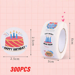 100-500pcs Round Happy birthday Labels Kraft Paper Sticker Candy Bag Flower Gift Box Cake Boxes and Packaging Wedding Stickers (ONLINE ORDER ONLY)