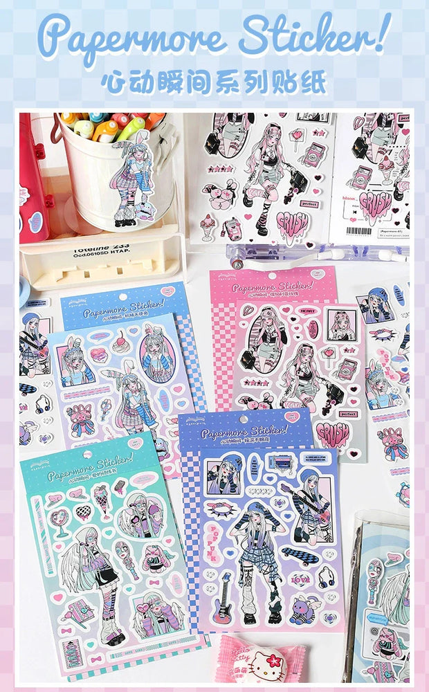 1pcs New Kawaii Heartbeat Girl Scrapbooking Sticker Art Collage Diary Journal DIY Craft Aesthetics Decorative Sticker Stationery (ONLINE ORDER ONLY)