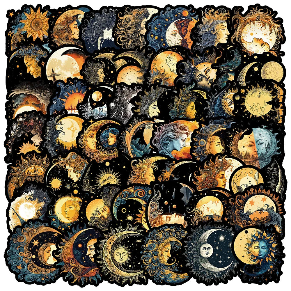 Cool Art Sun Moon Goddess Aesthetic Stickers for Laptop Phone Notebook Suitcase Decoration (10/30/50pcs) (Online Order Only)