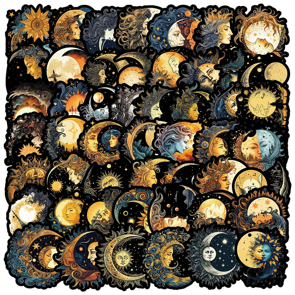 Cool Art Sun Moon Goddess Aesthetic Stickers for Laptop Phone Notebook Suitcase Decoration (10/30/50pcs) (Online Order Only)