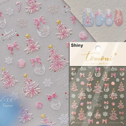 Dressy Embossment Colorful Gradient Snowflakes Laser Silver Christmas Tree Winter Bowknot Santa Nail Art Stickers Manicure Decal (Online Order Only)