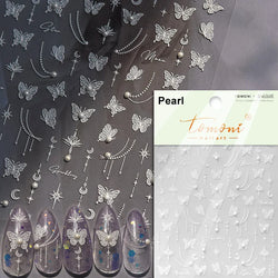 Charming White Shiny Pearl Rhinestone Wings Feathers Crown Moon Stars 3D Self Adhesive Nail Art Sticker Manicure Decal Wholesale (ONLINE ORDER ONLY)