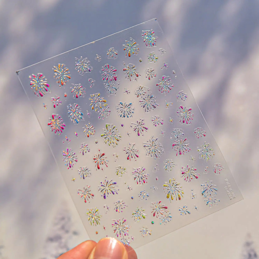 Colorful Fireworks Burst Hot Stamping Process Laser Pink Bright Romantic Self Adhesive Nail Art Stickers Chic Manicure Decals (ONLINE ORDER ONLY)