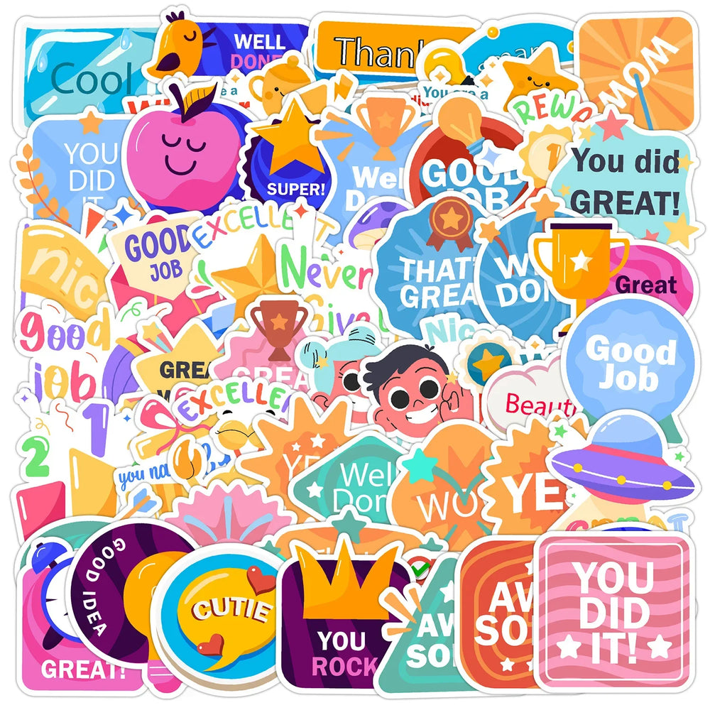 50Pcs Cartoon Student Award Stickers for Helmet, Wall, DIY Decoration (Online Order Only)