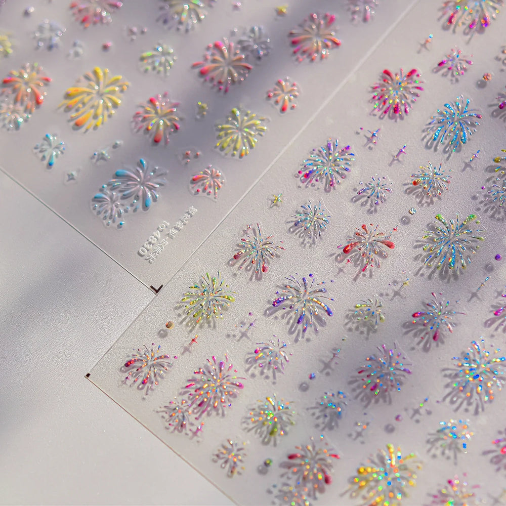Colorful Fireworks Burst Hot Stamping Process Laser Pink Bright Romantic Self Adhesive Nail Art Stickers Chic Manicure Decals (ONLINE ORDER ONLY)