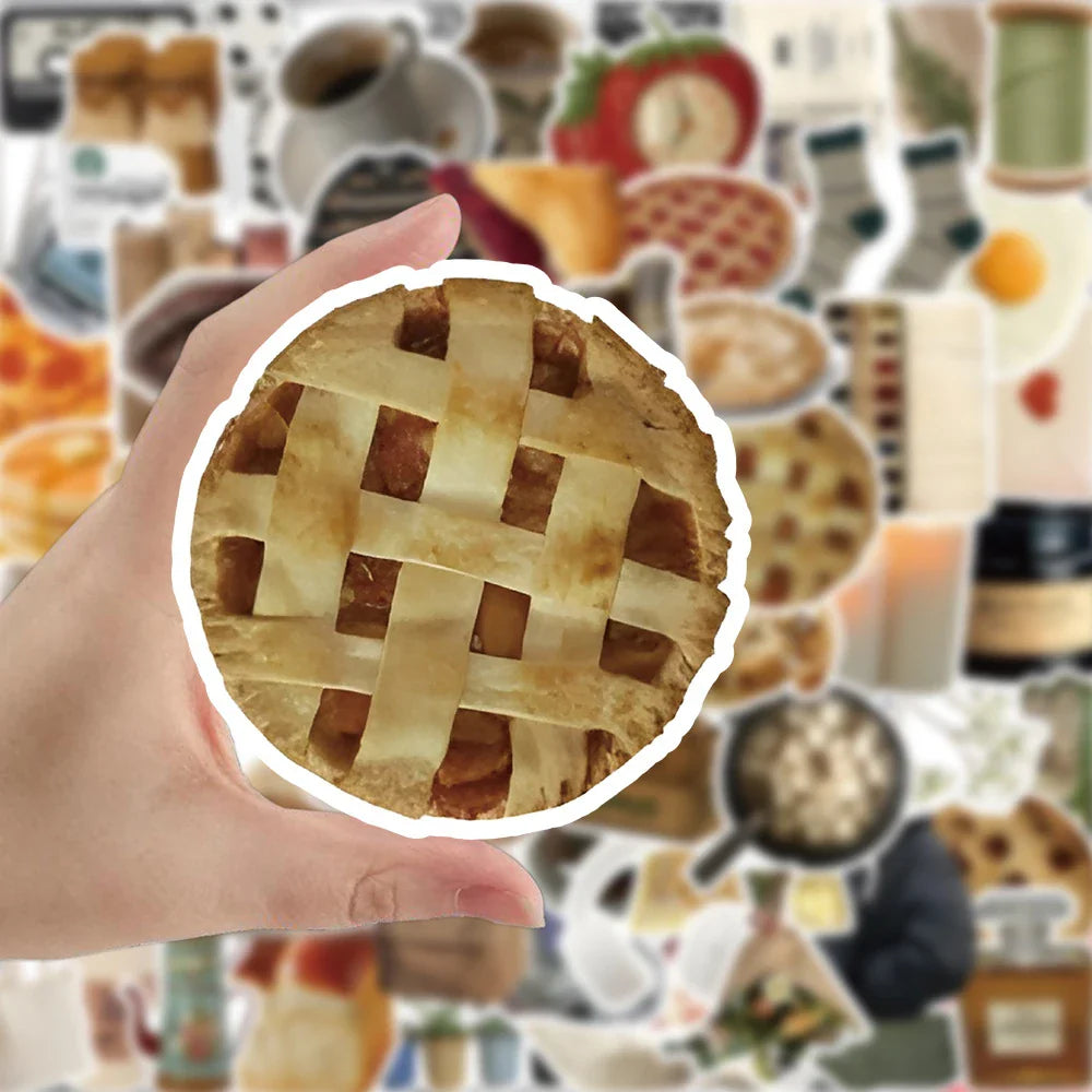 10/30/60pcs Ins Style Cute Vintage Cartoon Stickers Food Graffiti Decals DIY Laptop Notebook Scrapbook Car Wall Sticker Kids Toy (ONLINE ORDER ONLY)