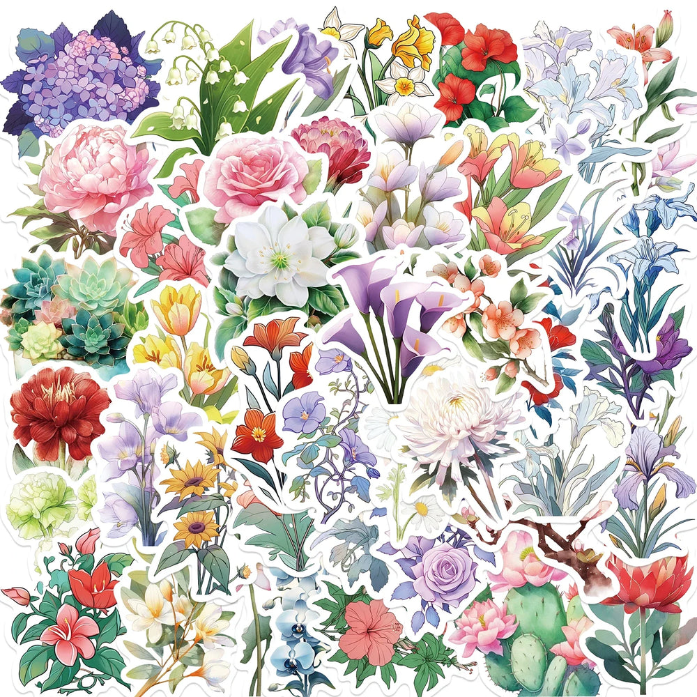 50pcs Plant Flower Stickers Aesthetic Ins Decals Kids Toy DIY Notebook Bike Phone Luggage Car Waterproof Decoration Sticker (Online Order Only)