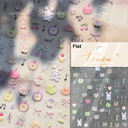 Cute Lucky Bear Apple Core Star Bowknot Flower Delicious Cookies Cherry Cake Dessert Milk Vase Adhesive Nail Art Stickers Decals (ONLINE ORDER ONLY)