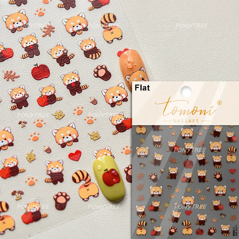 Cute Bear Teddy Birthday Party Maillard Bear Cake Flower Bouquet Lucky Love Heart 5D Adhesive Nail Art Sticker Manicure Decals (Online Order Only)