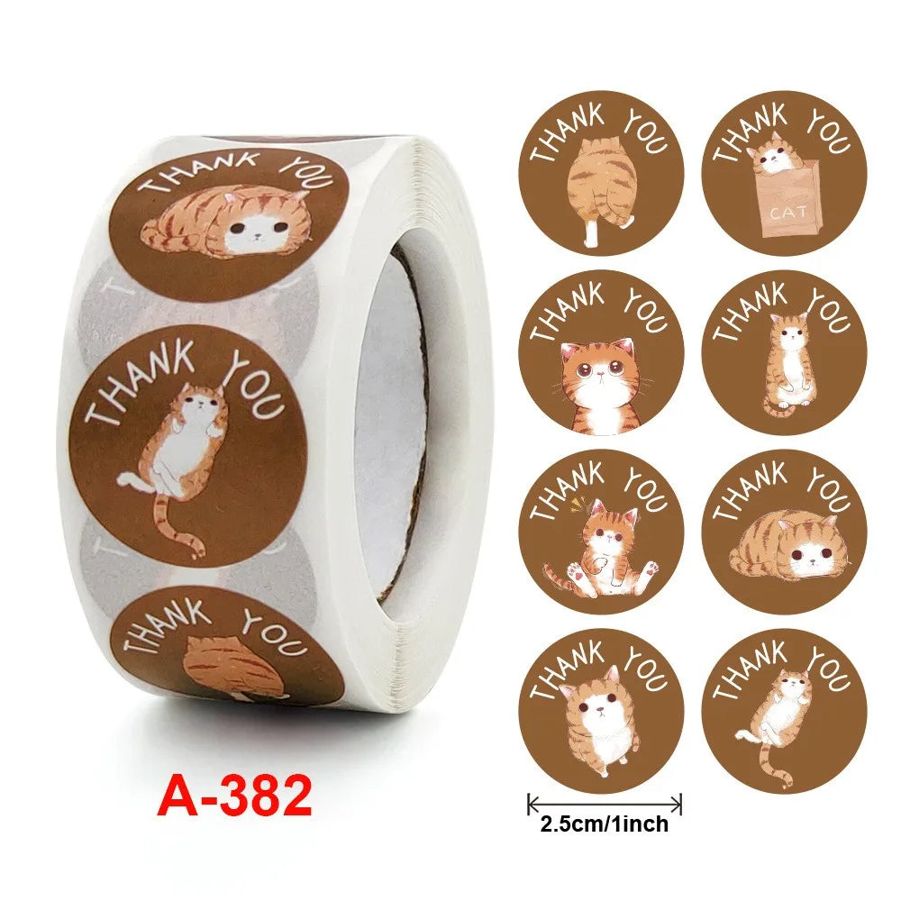 50-500pcs Cute Cartoon Cat Paw Thank You Stickers For Party Gift Decoration Packaging Label Reward Children Stationery Sticker (ONLINE ORDER ONLY)