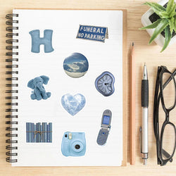 10/30/60PCS Cute Blue INS Sticker Aesthetic Sketchbook PVC Laptop Diary Decoration Scrapbooking School Stationery Supply for Kid (ONLINE ORDER ONLY)