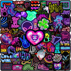 Cartoon Neon Light Stickers 10/30/50pcs Waterproof Decals for Skateboard Laptop Phone Bike Fridge (Online Order Only)