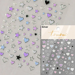 Colored Crystal Star Love Heart Shiny Silver Hollowed Smudging Rainbow Flower Jelly Embossed Nail Art Stickers Manicure Decals (ONLINE ORDER ONLY)