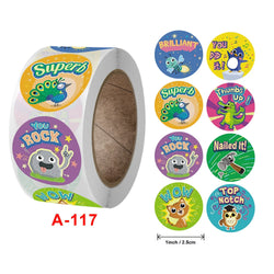 500 Pcs/Roll English Cartoon Animal Stickers Teacher Reward Students Stickers Self-adhesive Stationery Stickers (Online Order Only)