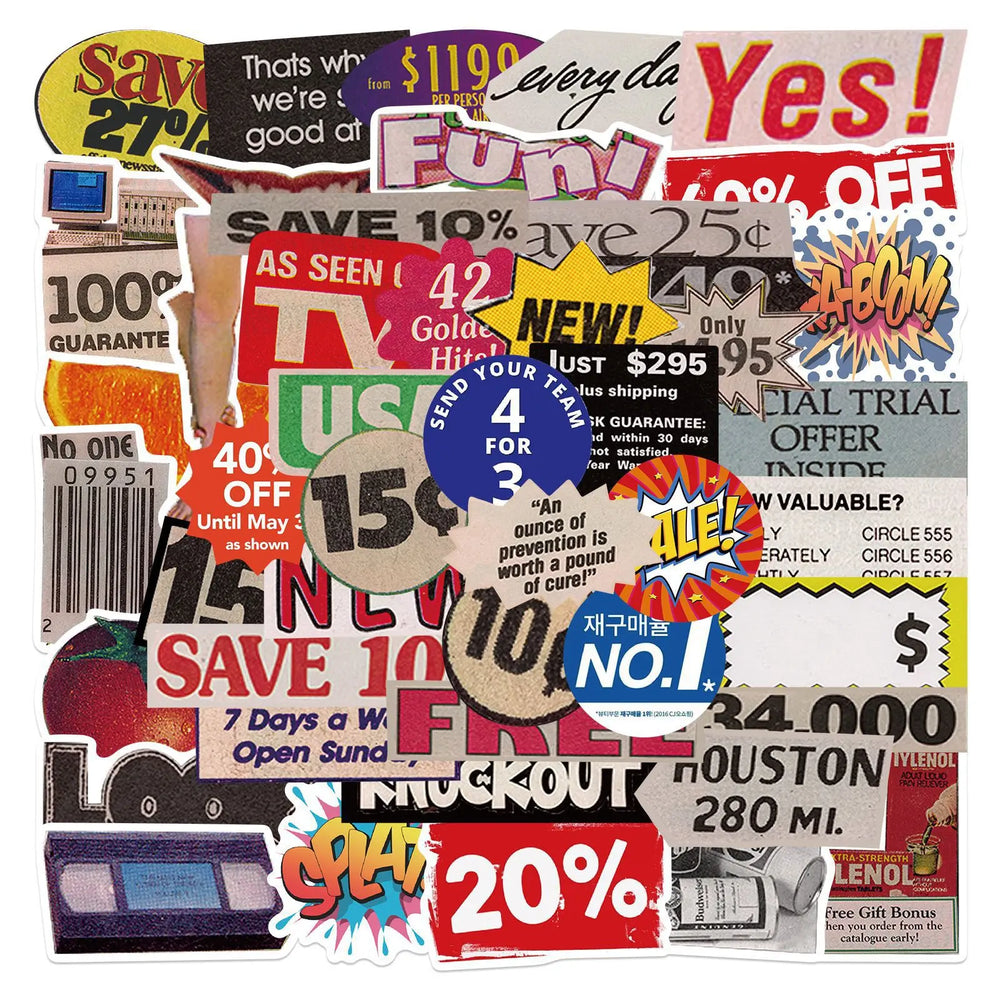 50pcs Retro Pop Graffiti Stickers for Helmet, Wall, DIY Decoration (Online Order Only)