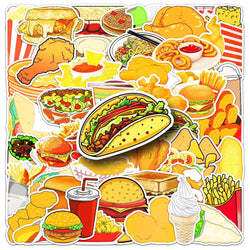 Fast Food Cartoon Stickers Set: Fried Chicken, Burger Decals for DIY, Scrapbook, Laptop, Bike, Guitar (Online Order Only)