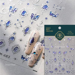 Dreamy Moon Stars Love Heart Butterfly Bowknot Lace Shiny Starburst Ribbon Delicate Adhesive Nail Art Stickers Manicure Decals (Online Order Only)