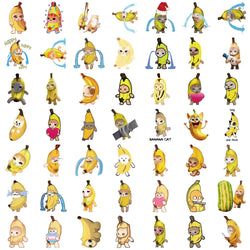50Pcs  Banana Cat Cartoon Kawaii Sticker DIY Scrapbook Laptop Stationary Guitar Suitcase Sticker Cute Animal Decals Kids Toys﻿ (Online Order Only)