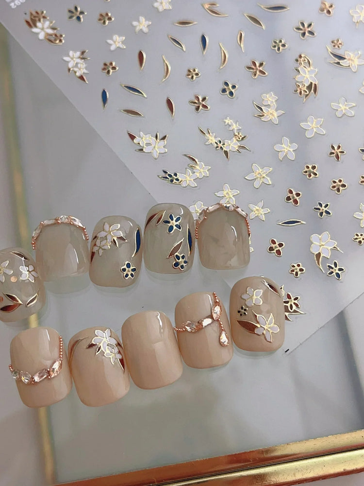 Retro Mini Flower Vintage Leaves Hot Stamping Petal Daisy Delicate Chic Self Adhesive Nail Art Stickers Manicure Decal Wholesale (ONLINE ORDER ONLY)