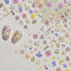 Gold Foil Dried Flowers Leaf Floral Print Daisy Rose Flower Peach Blossom Adhesive Nail Art Decoration Sticker Manicure Decals (ONLINE ORDER ONLY)