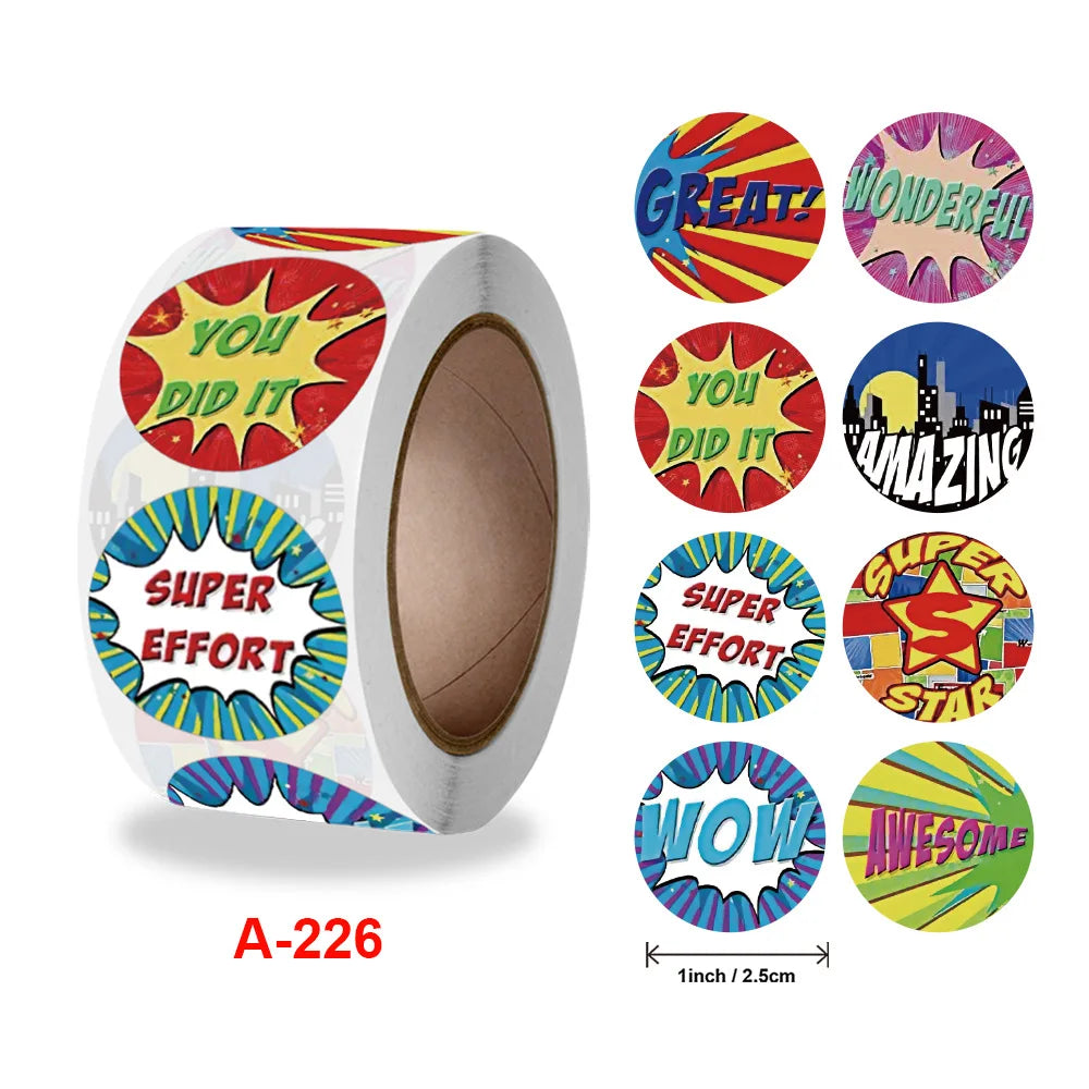 500 Pcs/Roll English Cartoon Animal Stickers Teacher Reward Students Stickers Self-adhesive Stationery Stickers (Online Order Only)