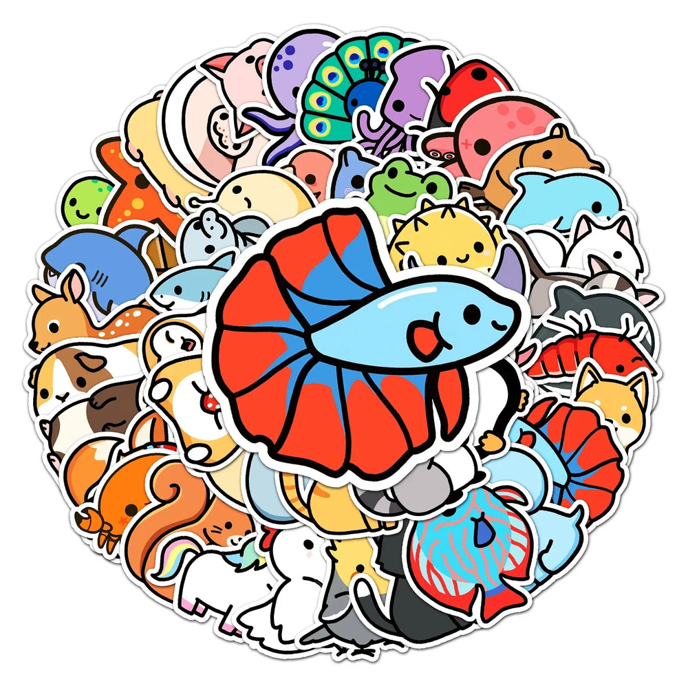 50Pcs Cute Animal Cartoon Waterproof Vinyl Stickers for Skateboard Snowboard (ONLINE ORDER ONLY)