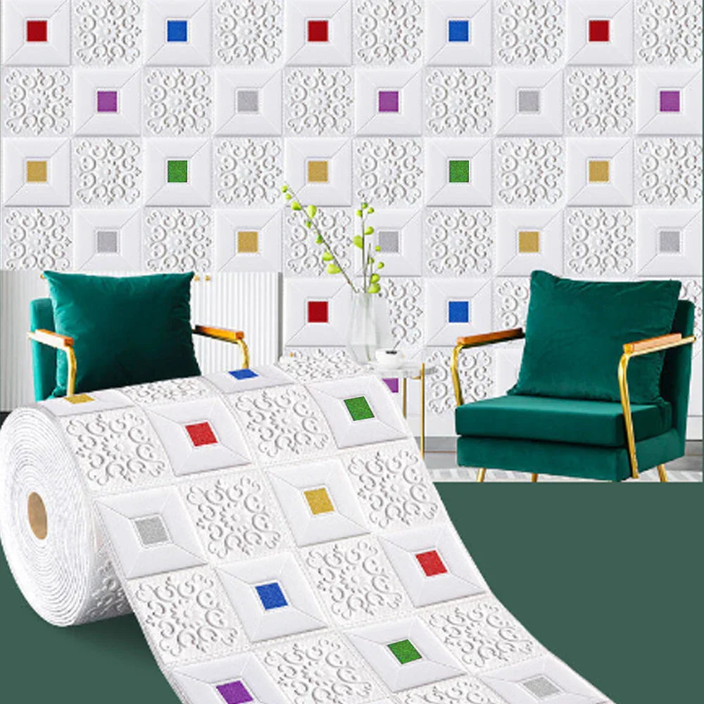 1-10Pcs 70cmx1m 3D Self-adhesive Foam Panel Wallpaper waterproof and moisture-proof ceiling Sticker room Bedroom Home Decoration (ONLINE ORDER ONLY)