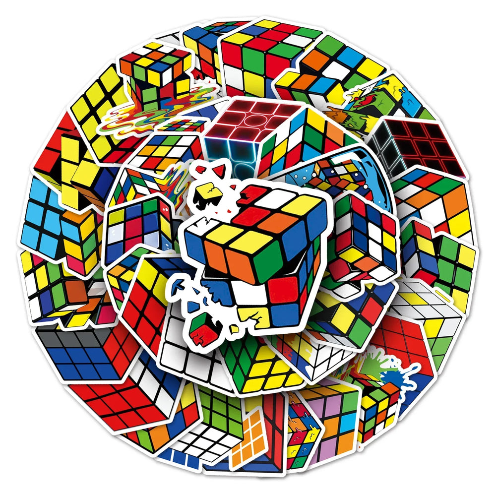50Pcs Magic Cube Cartoon Waterproof Vinyl Stickers for Skateboard Snowboard (Online Order Only)
