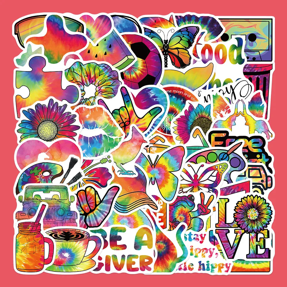 50pcs Tie Dye Rainbow Graffiti Stickers for Helmet Wall DIY Decoration (ONLINE ORDER ONLY)