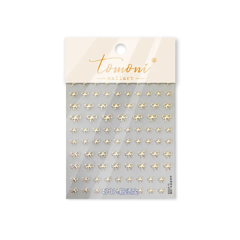Shiny Pink Silver Gold Bowknot Tie Line Mini Delicate 3D 5D Self Adhesive Nail Art Stickers Embossment Rhinestone Manicure Decal (Online Order Only)