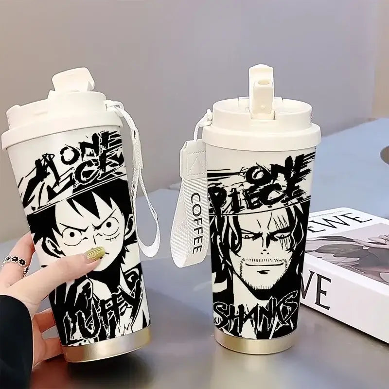One Piece Thermos Cup: 520ML Luffy & Zoro Anime Straw Mug (ONLINE ORDER ONLY)